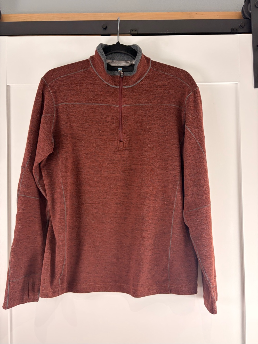 KÜHL Men’s Large 1/4 Zip Fleece Pullover Sweater Burgundy Heather Thumbholes
